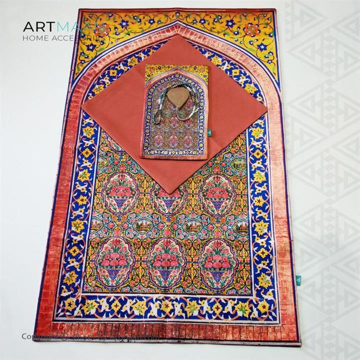 سجاده مخمل آستر دار طرح کاشیخط بهار آرت مان سایز 70x110